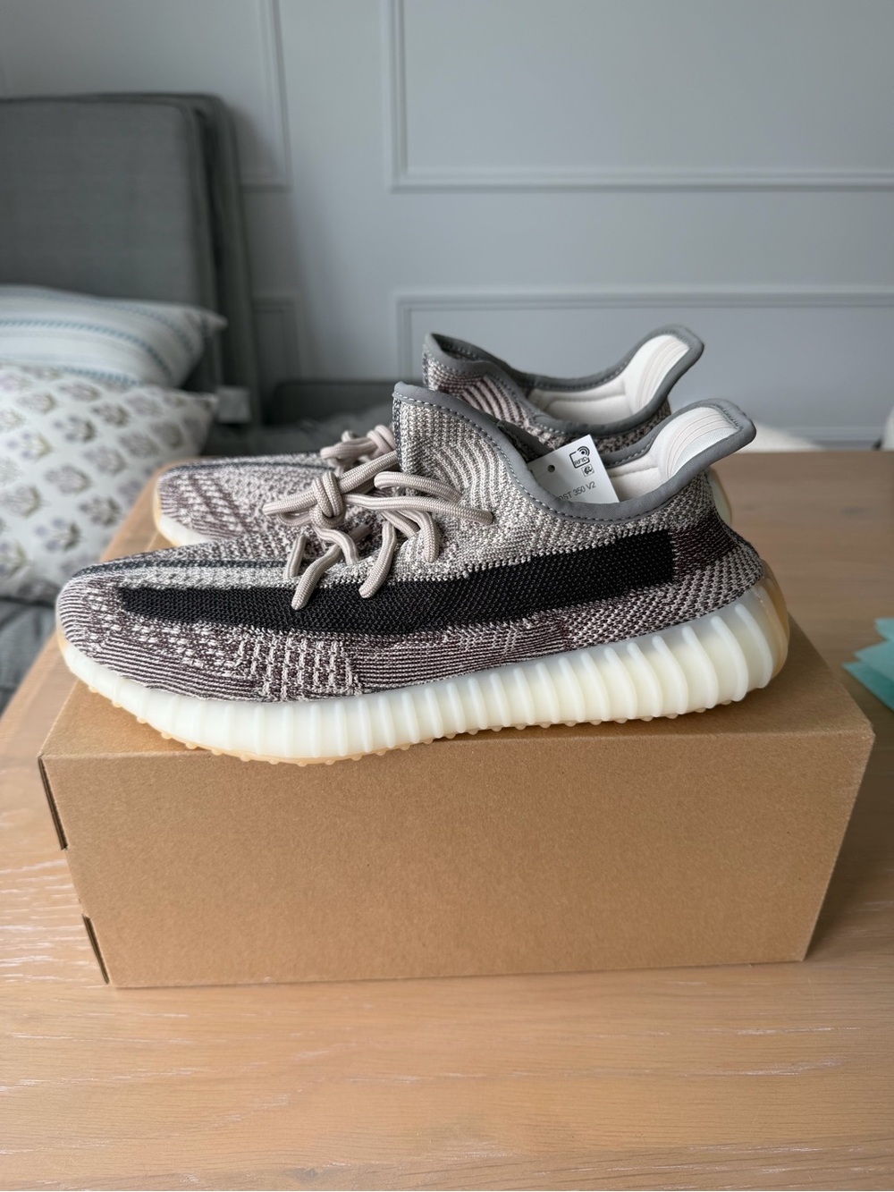 Yeezy Boost Shoes - Taupe Brown Knit Sneaker with Black Stripe